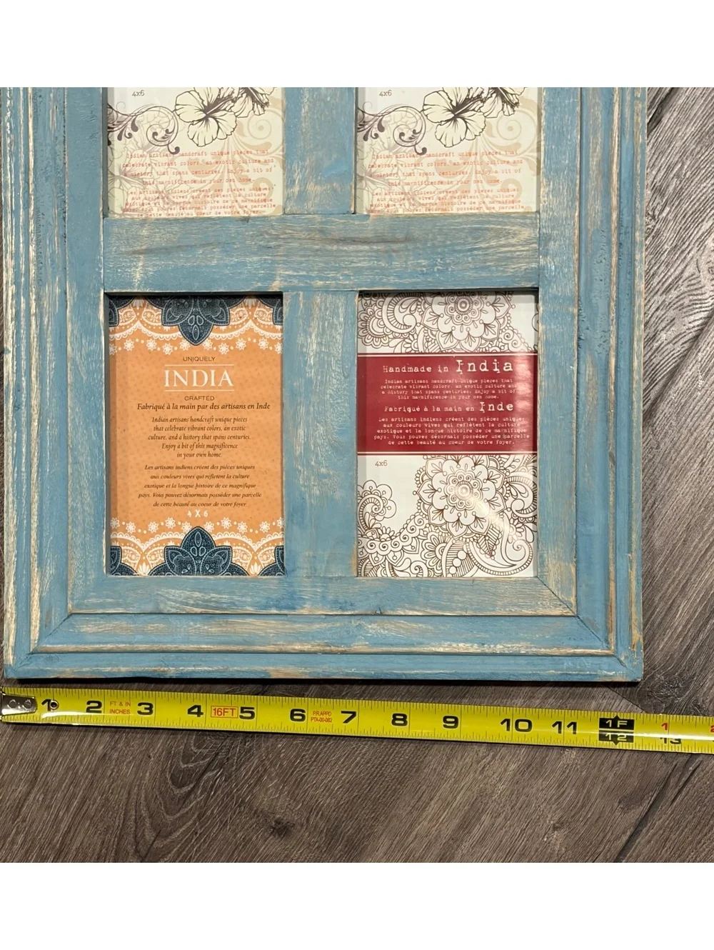 Shabby Chic Handmade India Rustic Blue Wood 6-Opening Photo Frame Farmhouse